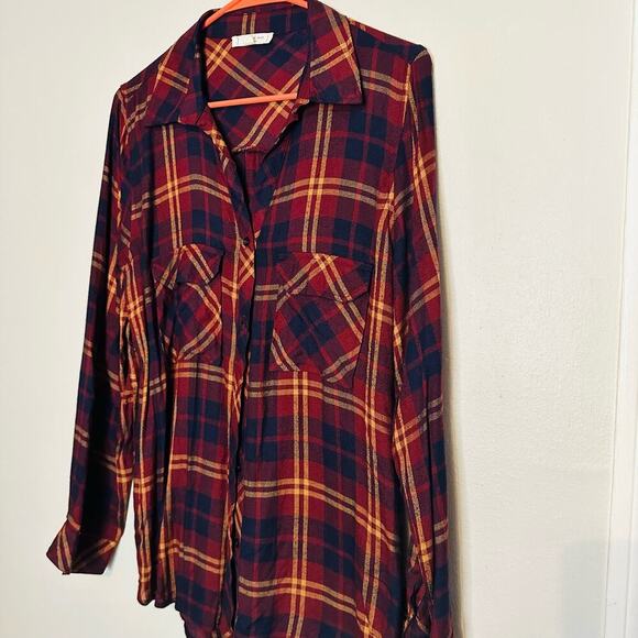 Blu Pepper Plaid Maroon Blue Checkered Flannel Button Front Shirt Size Large - Picture 7 of 11